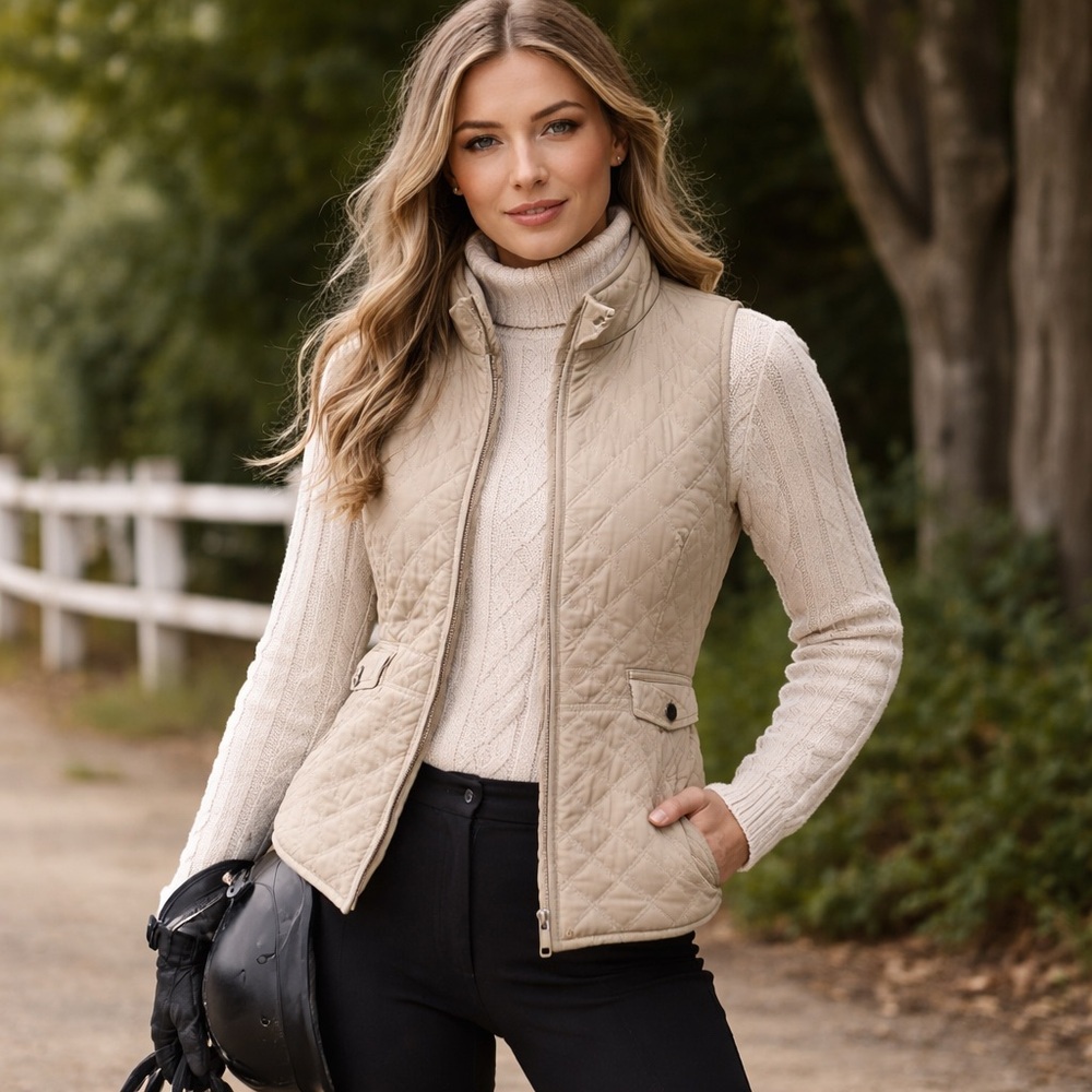 Vintage Equestrian Riding Quilted Vest Beige Gilet EU 36